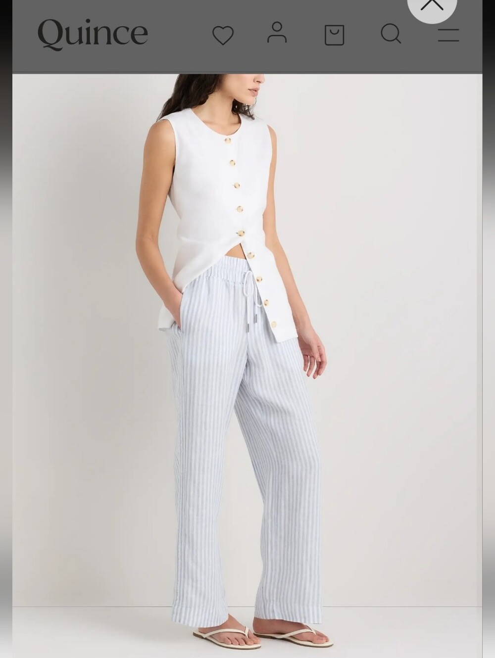 Quince 100% European Linen Wide Leg Pants Sky Blue Mariner Stripe Size Large